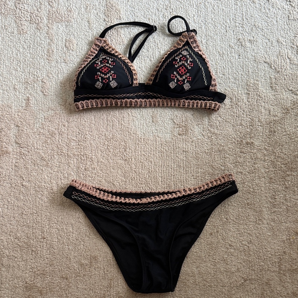 Topshop Embroidered Back Bikini Set US 2 | Boho Y2K Beach Swimwear